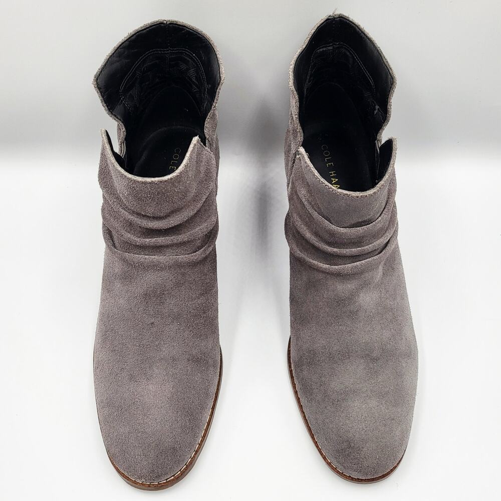 Cole Haan Alayna Gray Suede Slouch Ankle Booties Stacked Block Heel Women’s Sz 7 - Picture 5 of 11